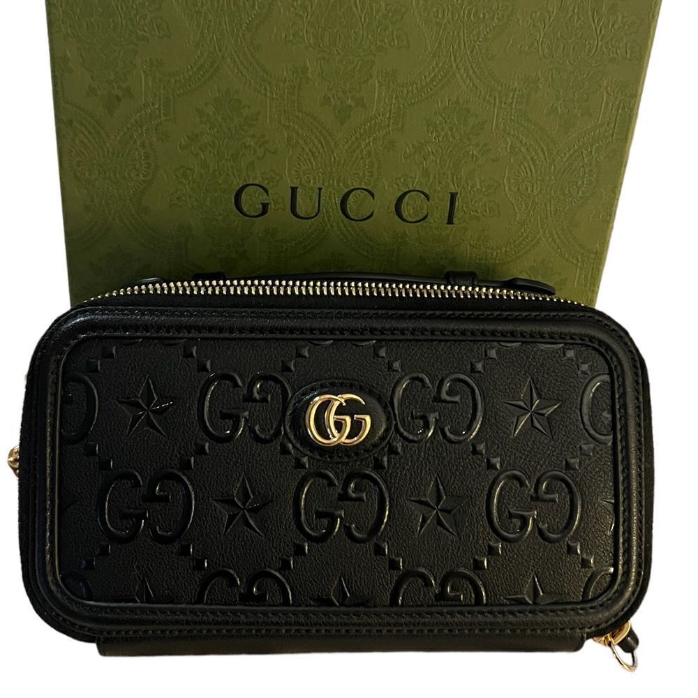 GUCCI  Calfskin GG Monogram Star Embossed GG Top Handle Phone Case - Picture 2 of 10